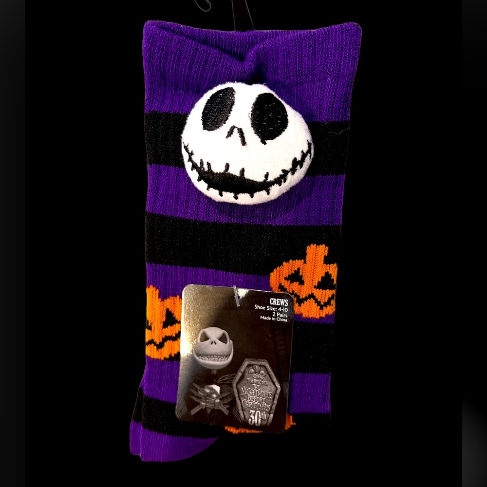 2 Pack The Nightmare Before Christmas Jack Skellington Crew Socks Size 4-10